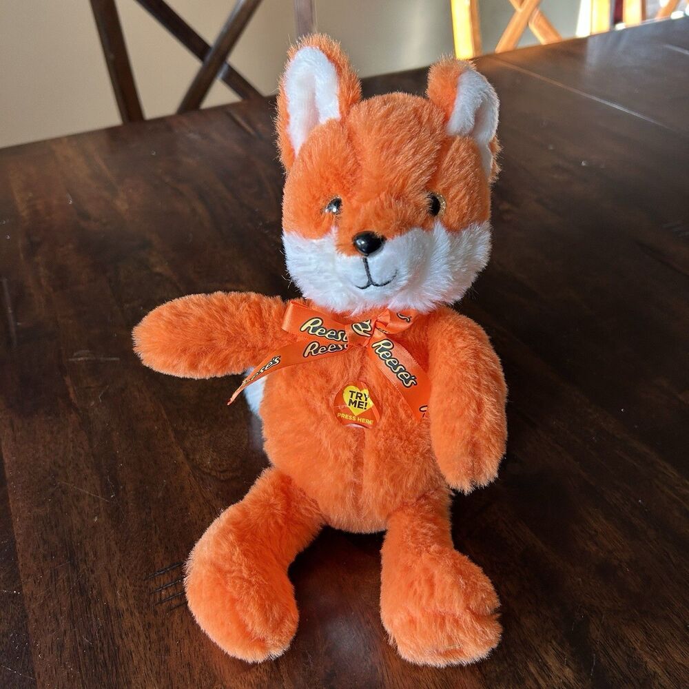 Hersheys Reeses Candy Orange Fox Plush Toy Singing Sound Works Stuffed Animal
